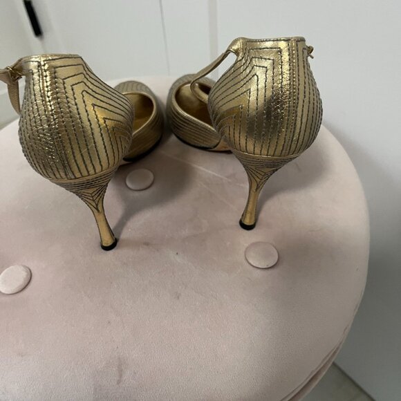 Dolce & Gabbana Gold Stitched Peep Toe Heels Size 39 - Picture 5 of 7